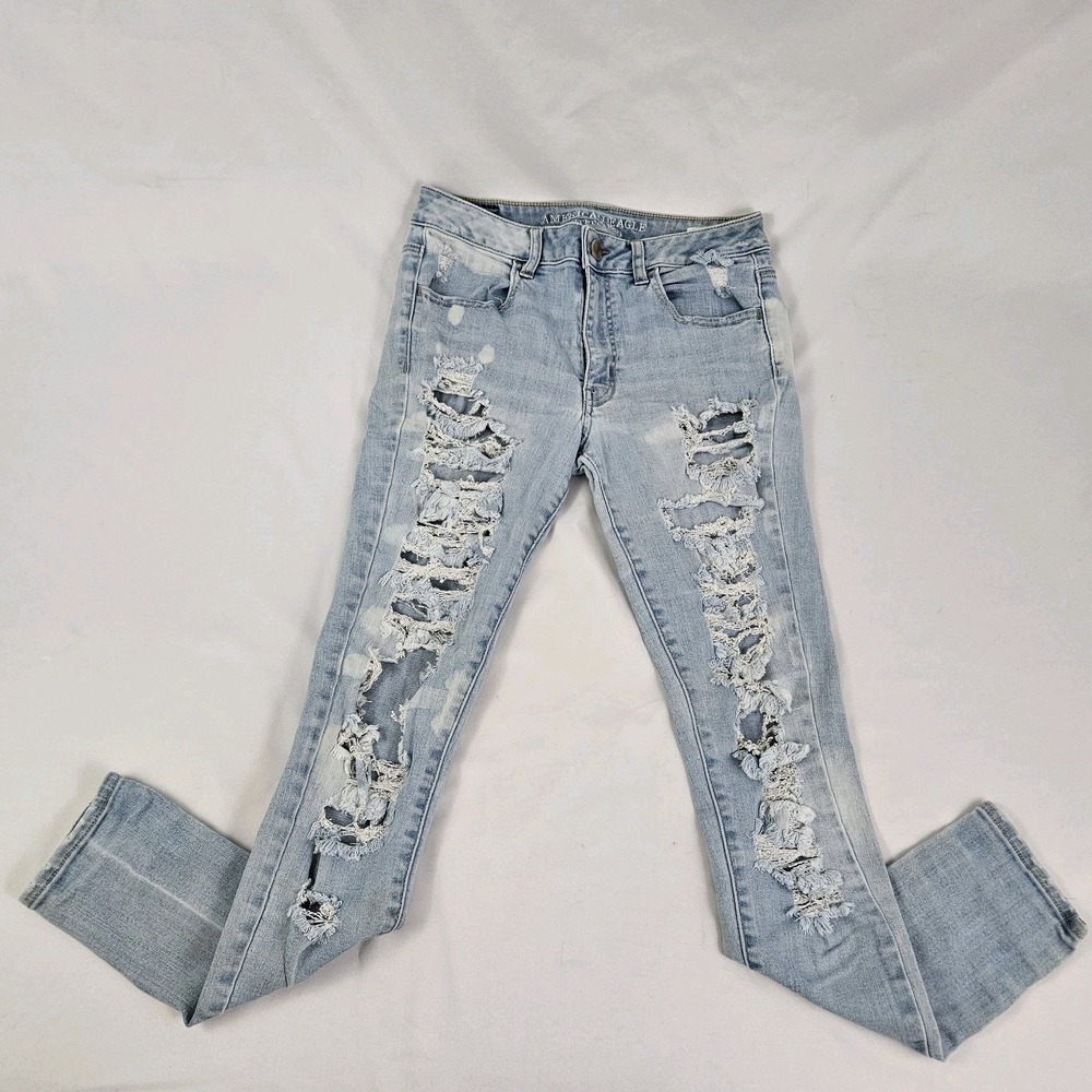 Vtg American Eagle Jeans Jeggings Super Low-Rise Stretch Distressed Women's 6